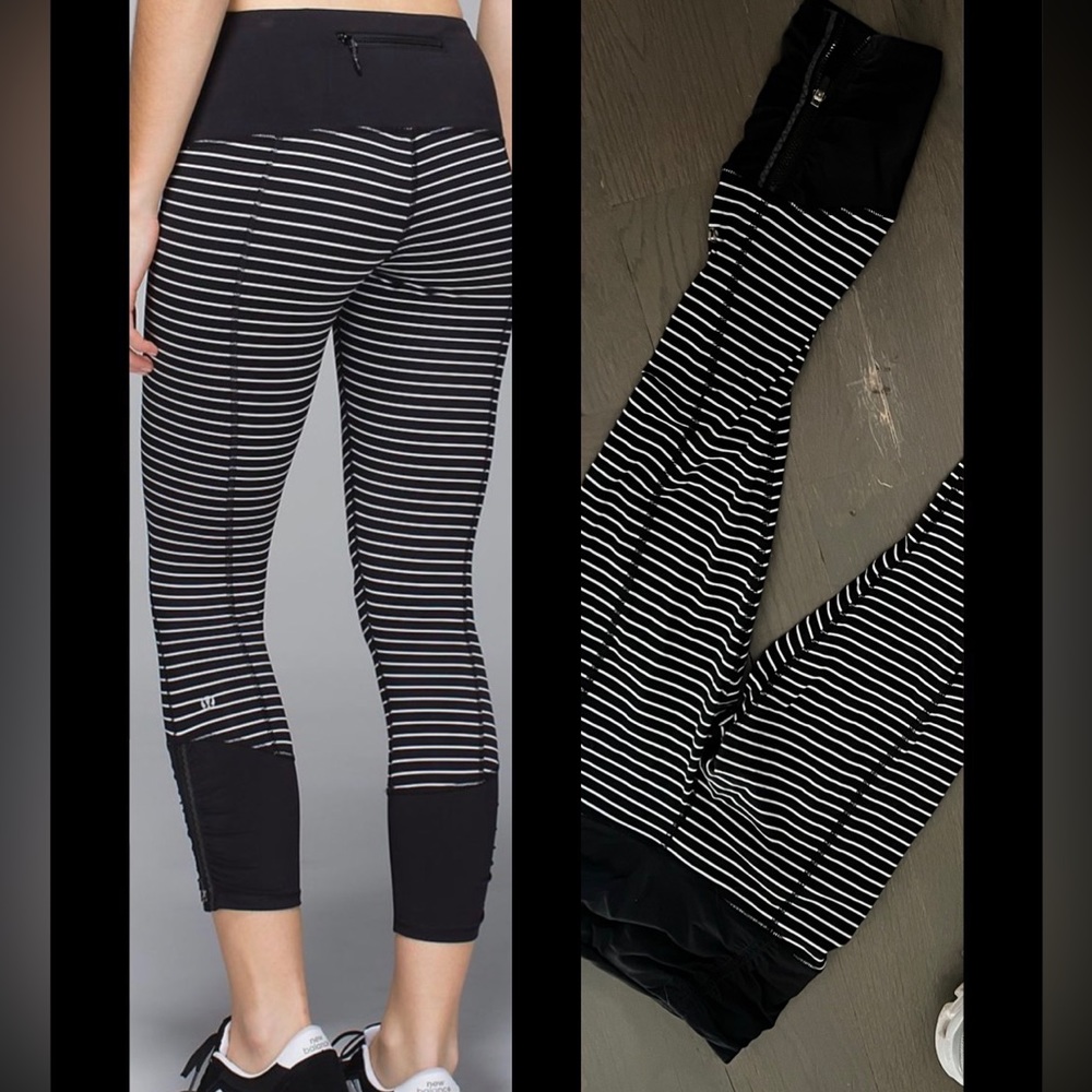 Lululemon Black and White Striped Runday Crop Pant size 4 VGUC
